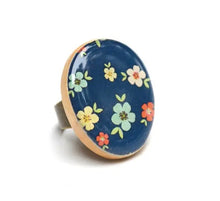 Load image into Gallery viewer, Navy Blue Floral Statement Ring
