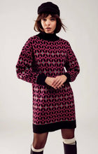 Load image into Gallery viewer, Geo Sweater Dress- FUCHSIA
