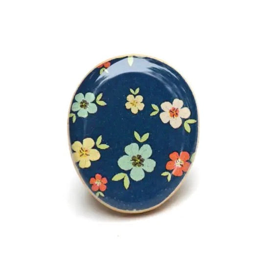 Navy Blue Floral Statement Ring